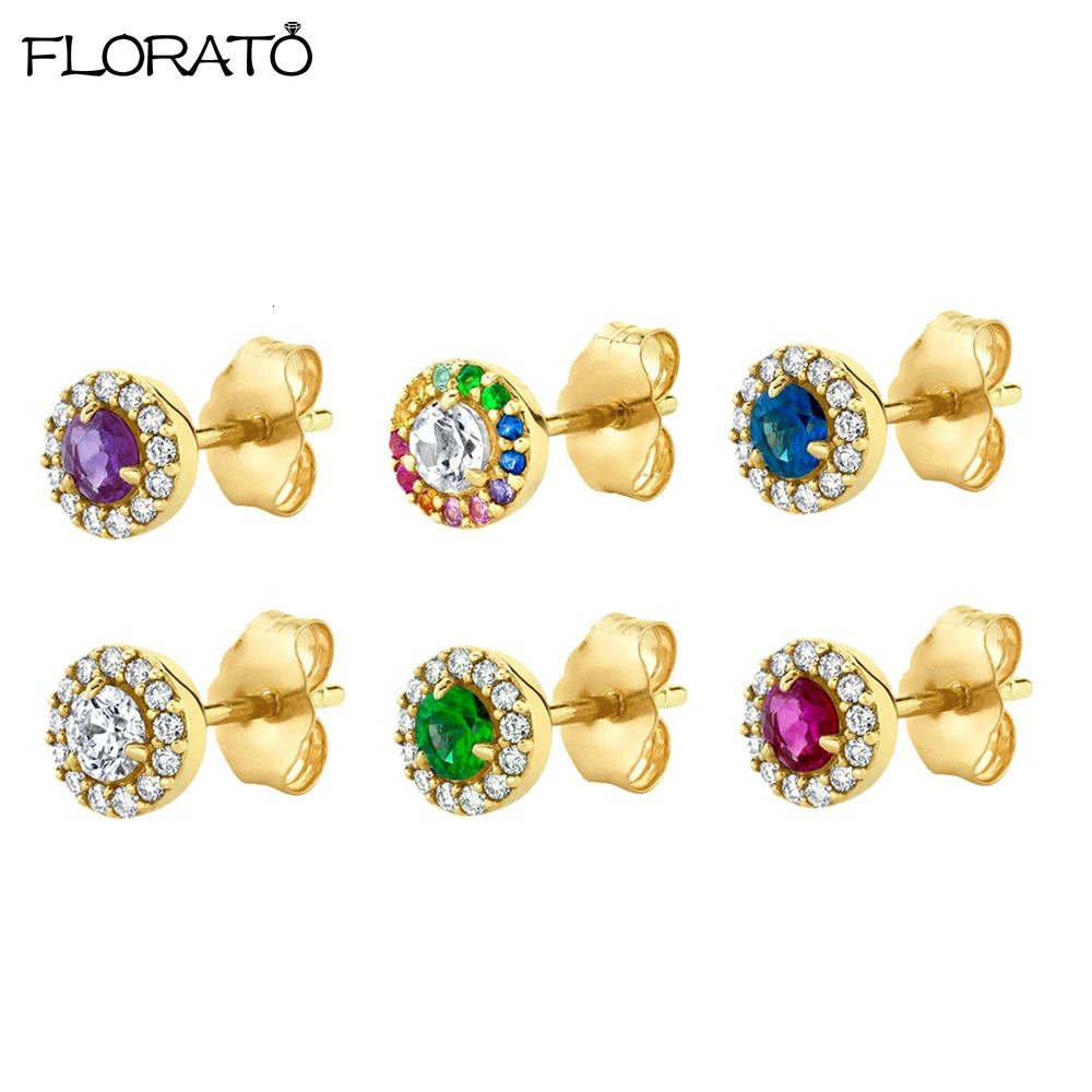 925 Sterling Silver Ear Needle Earrings Simple Round Bling CZ Zircon Stud Earrings Fashion Jewelry Korean Earrings for Women 251202
