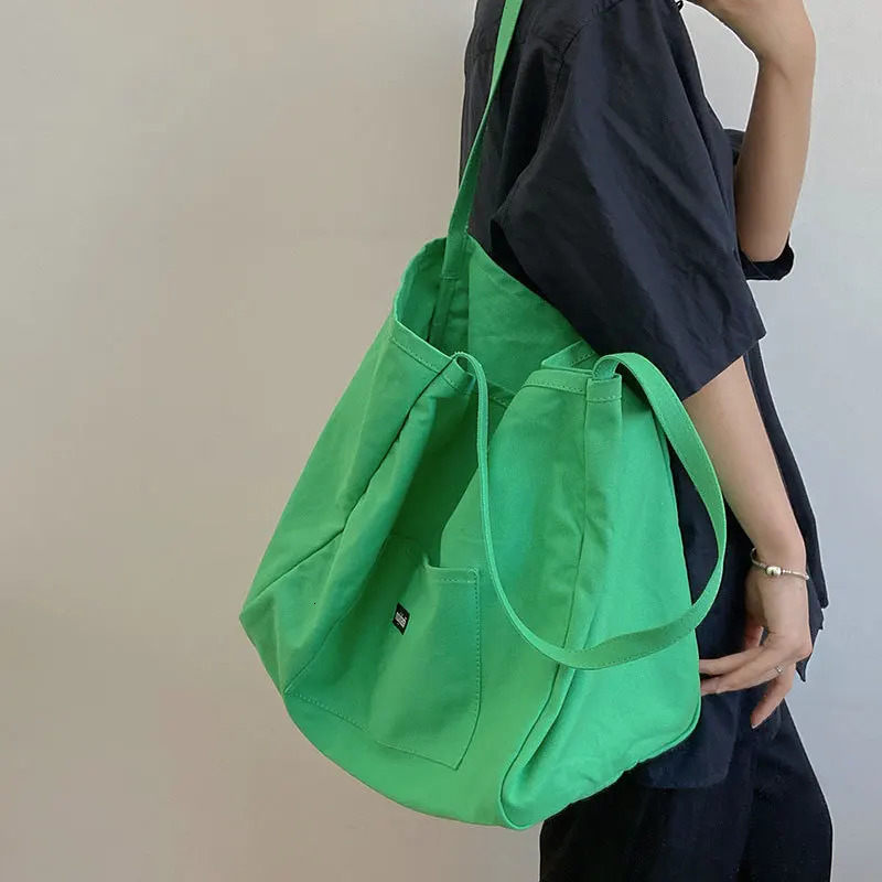 Canvas Bag High Quality Reusable Shopping Shoulder Bag Women Simple Casual Daily Use Handbag Totes Female Portable Folding Purse 251204