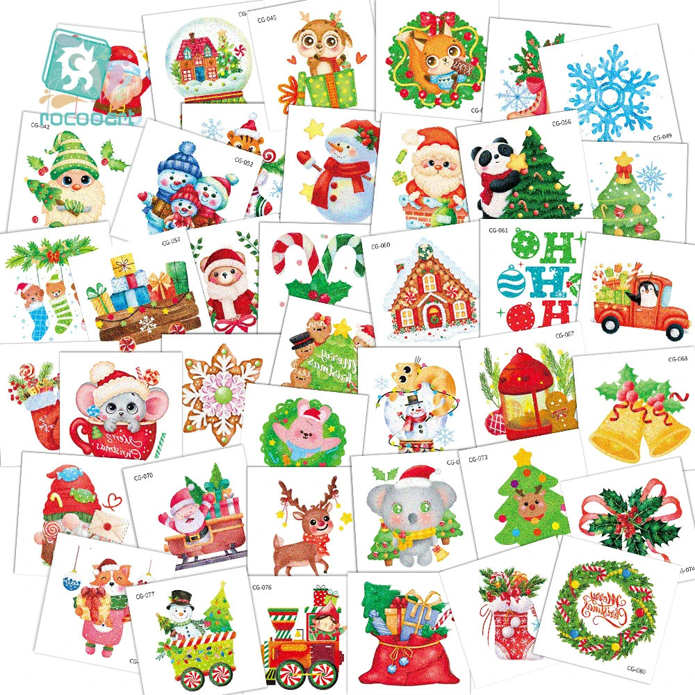 40 tatouages temporaires de visage de paillettes différents pour la décoration de Noël autocollants de faux tatouage de vacances pour garçons et