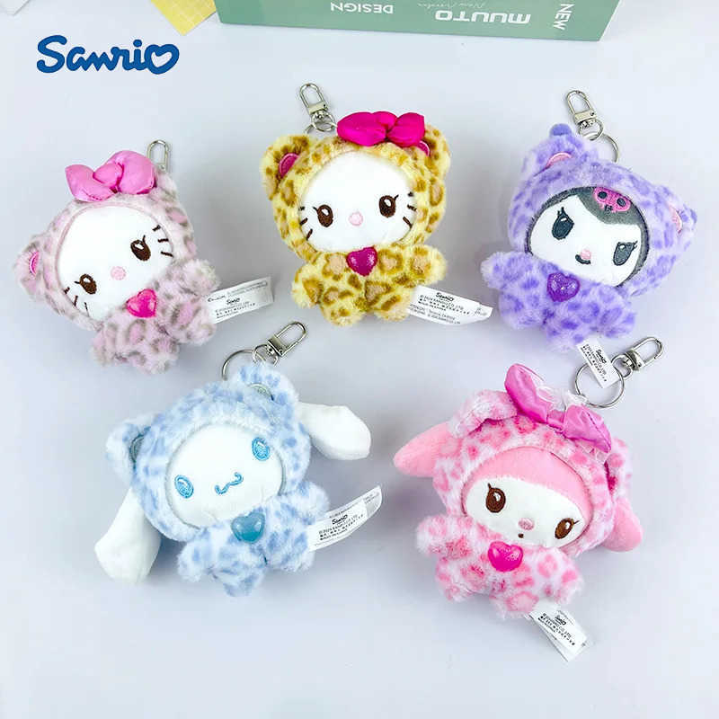 Sanrio Hello Kitty Plush Kuromi Leopard Print Bear Series Doll Pendant Keychain Cartoon Backpack Plushs Pendant Toys Kid Gifts H251205-image-1087317566