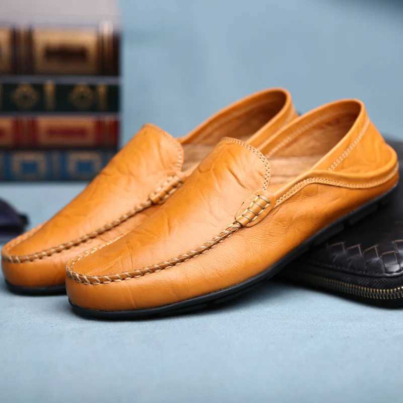 Genuine Leather Men Shoes Casual Luxury Brand Formal Mens Loafers Breathable Slip on Male Boat Shoes Plus Size W251205