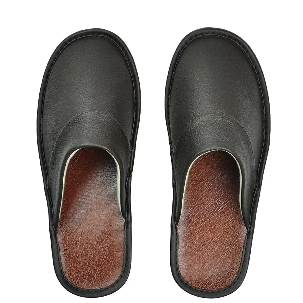 Fashion Leather Slippers Men Big Sizes Home Male Indoor House for Mens PU Leather Slippers Women Soft Flat Shoes 251201