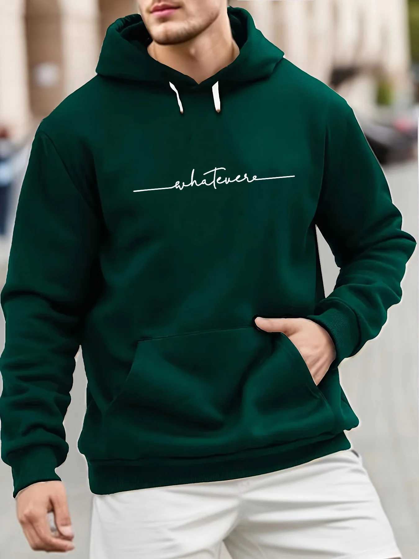 Mens autumn and winter fashionable casual pullover with simple letter printed long sleeved hooded sweatshirtXJ251205