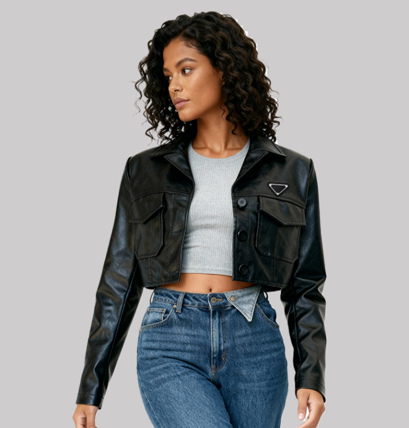 Leather Cropped Women Jackets Designer Luxury Long Sleeve Coats Sports Womens loose American Trendy Winter Leather Faux Jacket