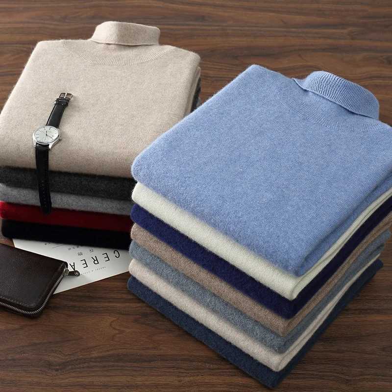 Automne/hiver hommes 00 pull en cachemire affaires décontracté solide pull tricoté col haut en vrac hauts basique épais chaud pull W251205