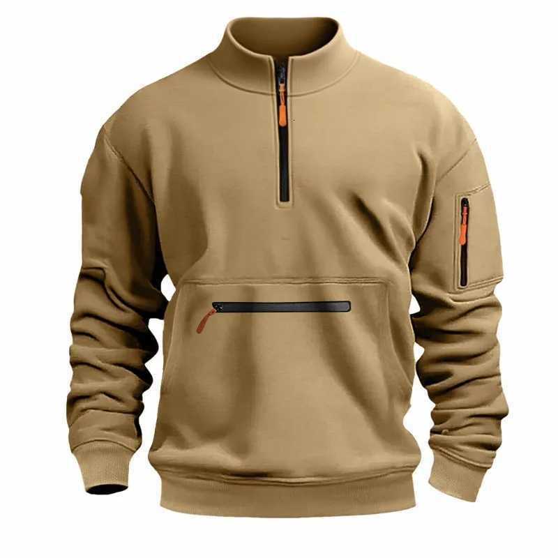 Mens New Stand-up Collar Zipper Sweatshirt European and American Hot Casual Fleece Sweatshirt Fashionable Versatile PulloverXJ251205