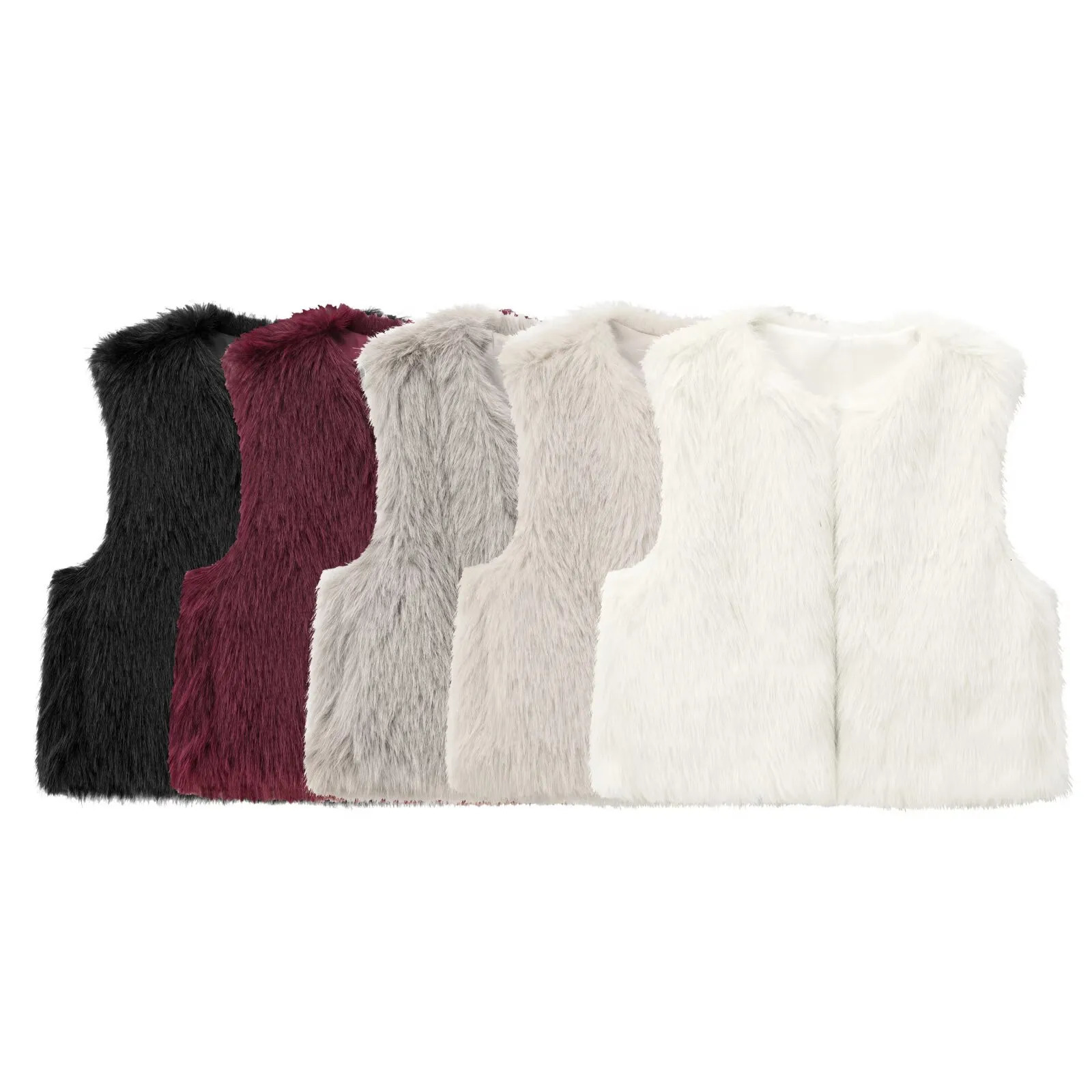 2025 autumn womens clothing artificial fur effect sleeveless round neck short vest top 251129