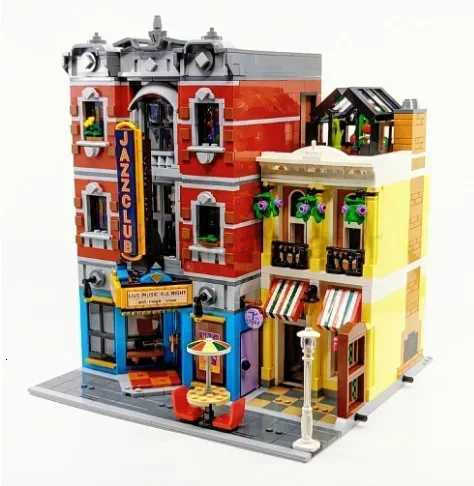 Blocks Newly created Jazz Club professional pizza shop model modular building block compatible with 10312 street view toys C251204-image-1087301897