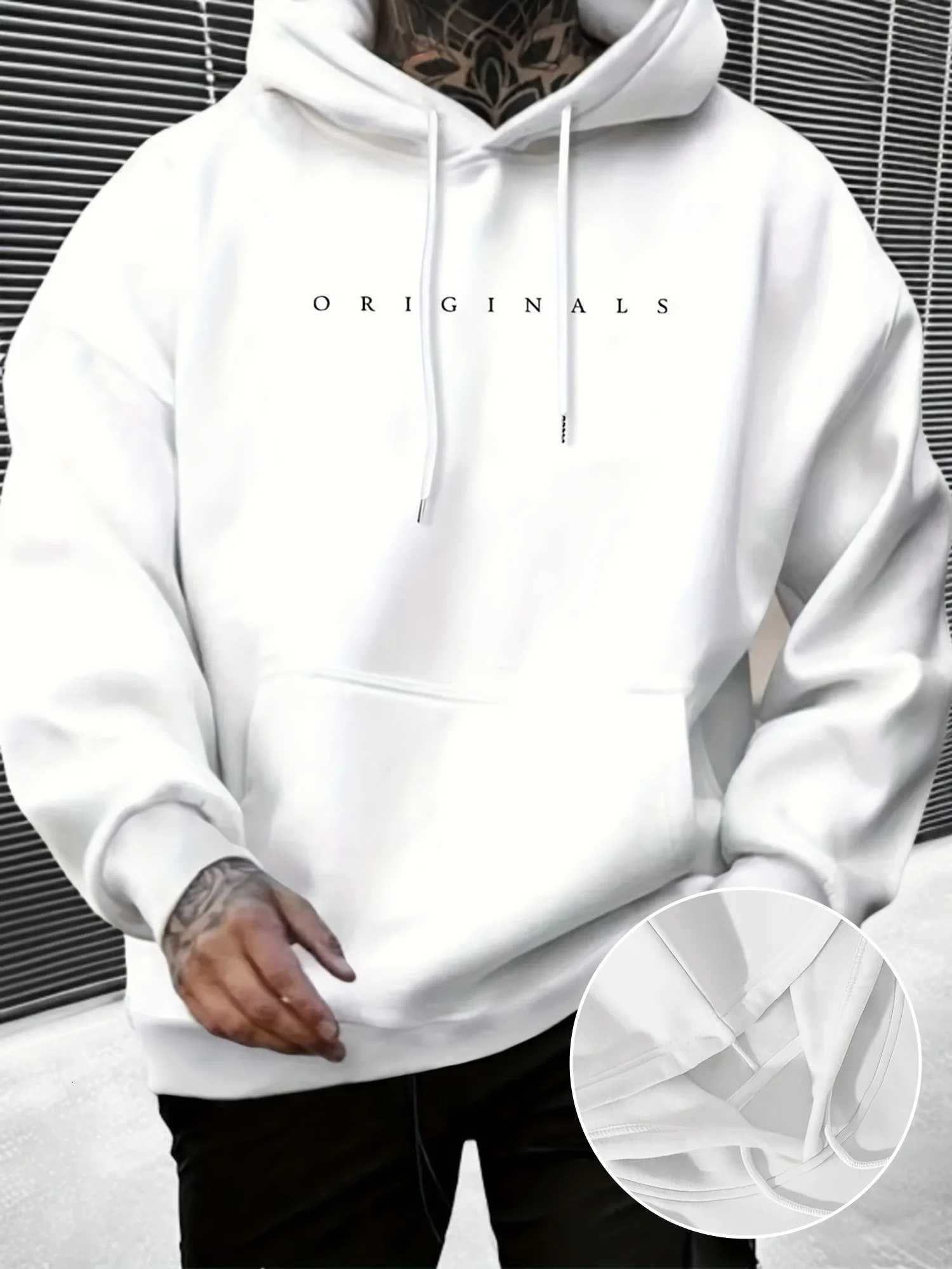 Mens autumn and winter casual fashion loose ORIGINALS letter printed long sleeved hooded sweatshirt warm pulloverXJ251205