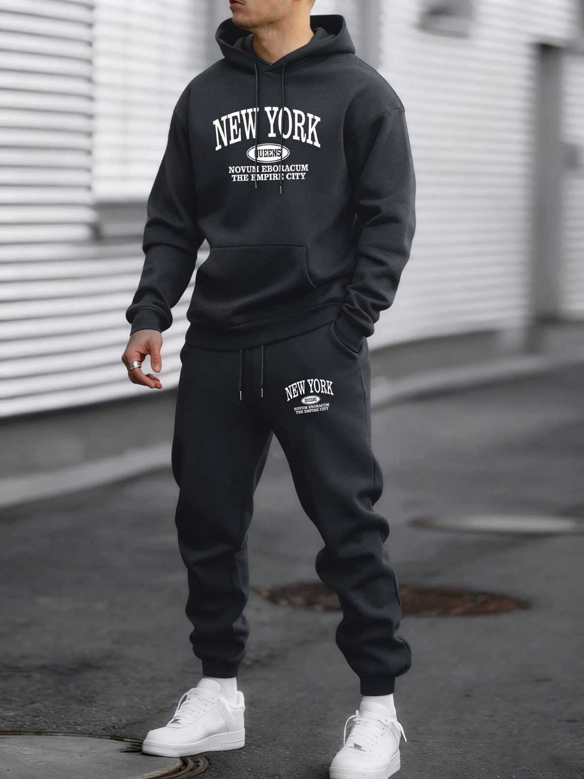 New York Novum Eboracum Imprimer Hommes Sports Set Automne Polaire Simple Pantalon Lâche Doux Bases Pull Mâle Vêtements De Mode X251205