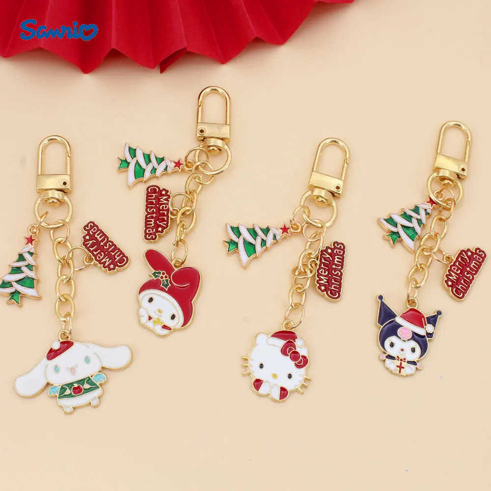 Sanrio Hello Kitty Christmas Keychains Kuromi Cinnamoroll Melody Xmas Tree Cute Pendant Door Key Ring Bags Decoration Best Friend Gift H251205-image-1087316755