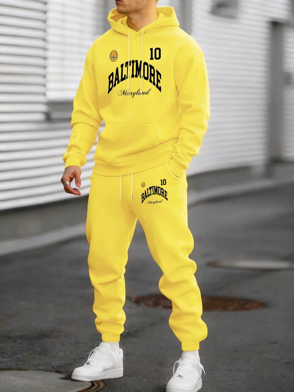 Baltimore Maryland Emblème Imprimer Homme AutomneWinter Sweat à capuche Ensembles de pantalons de survêtement en molleton doux Sweat-shirts Casua