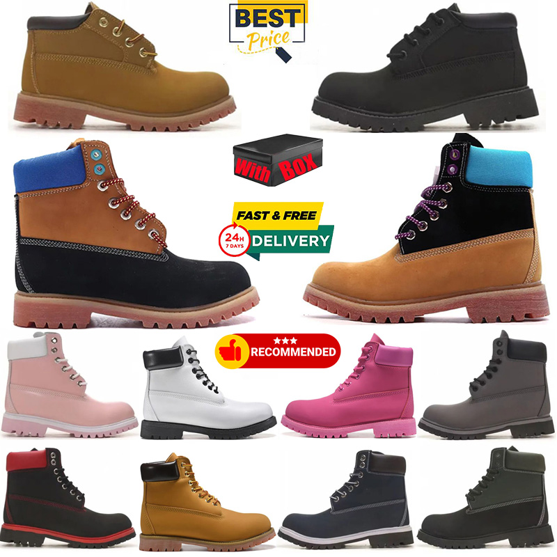 with box Designer boots Ankle Boots Half Boots men women Leather Solid black white brwon grey pink red army green blue booties winter fur Snow Boots