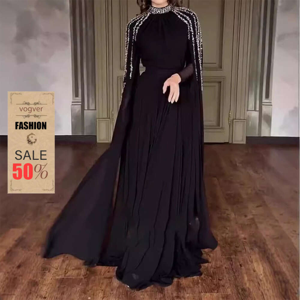 Robe de soirée pour femmes Designer de luxe 2026 Printemps et Automne Femmes Sexy Élégant Mode Col Montant Robe Longue Plissée Perlée Style De Va