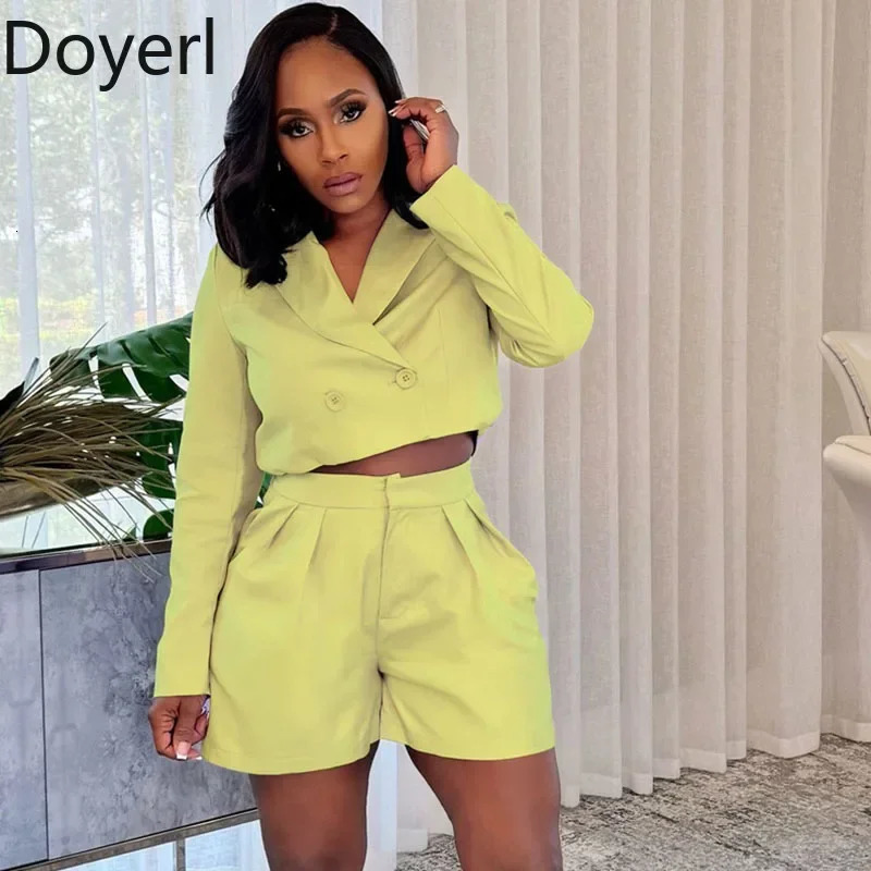 Doyerl Office Lady Short Sets Woman Clothing 2 Pieces Set Elegant Double-breasted Blazer Coat and Shorts Work Wear Matching Sets 251204