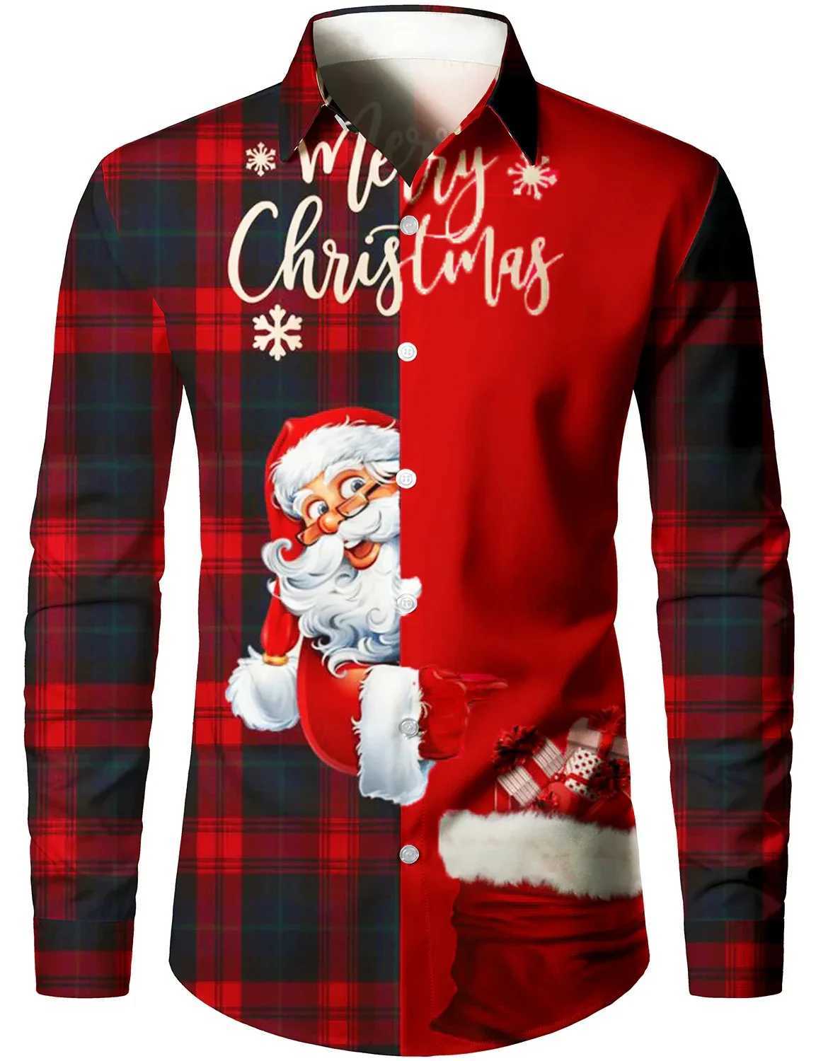 2025 Christmas Mens shirts Claus Graphics Christmas Long Sleeve Shirt Button Up Shirt Funny W251205