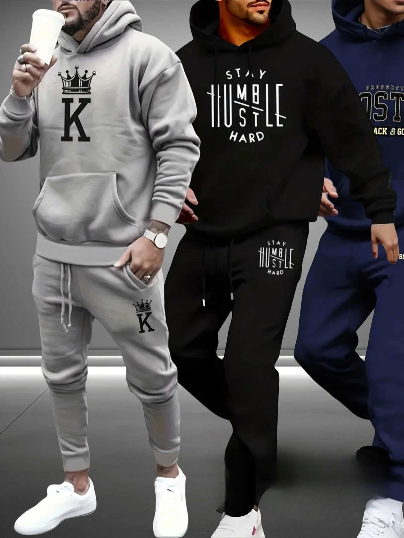 Ensemble de vêtements de sport décontractés pour hommes de nouveau style d'hiver, sweat-shirt à capuche à manches longues et pantalon à cordon av