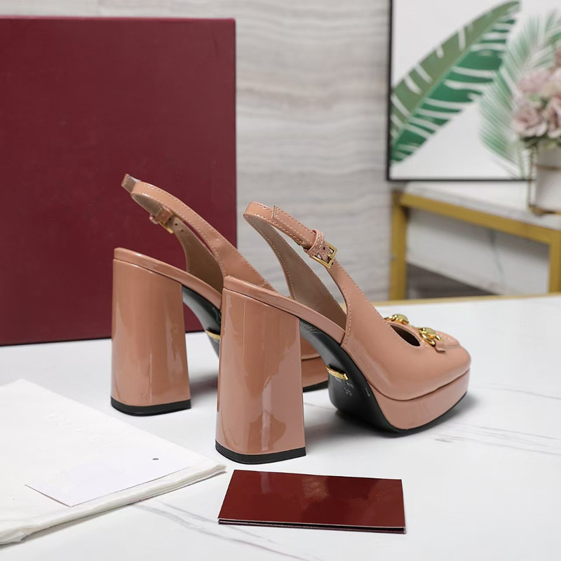 high quality Platform Pumps Sandals heeled Chunky Block heels Almond Peep Round Toes women's luxury designers patent Pointed Toes pretty evenin