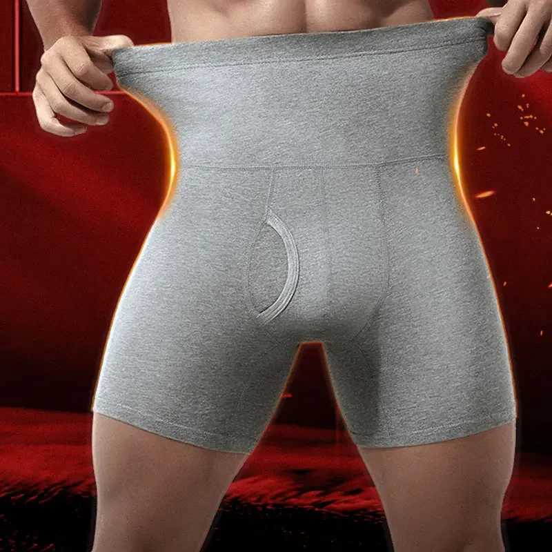 Sous-vêtements pour hommes Hommes coton taille haute ventre grande taille allongement jambe anti-usure plus gros boxer de sport chaud X251205