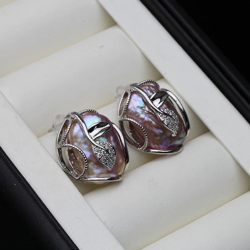 Boucles d'oreilles en perles baroques d'eau douce pour femmes, argent 925, boucles d'oreilles naturelles de culture, cadeau de fête pour femme, b