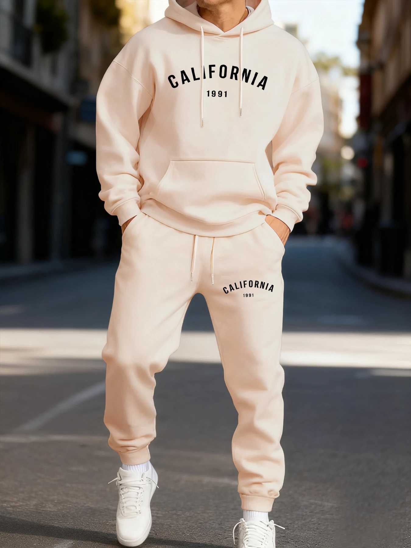 Califirnia Letter 1991 Prints ManS Sweat à capuche Set Long-Longueur Street Deux Pices Ensembles Couples Vêtements décontractés Pantalon de joggi