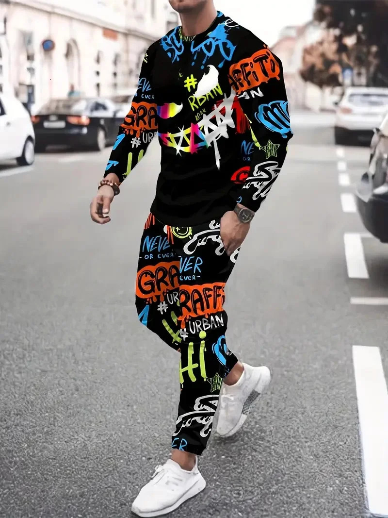 Ensemble de costume de maison de mode pour hommes chemise de sport et pantalon diable graffiti imprimé en 3D pantalon de jogging ensemble deux pi