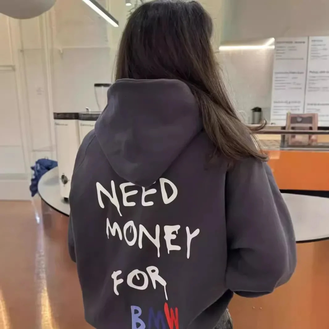 Vintage Korean Style Hooded Sweatshirt Womens Loose Fit Top Versatile Letter Print Trendy Casual Crew Neck Pullover251129