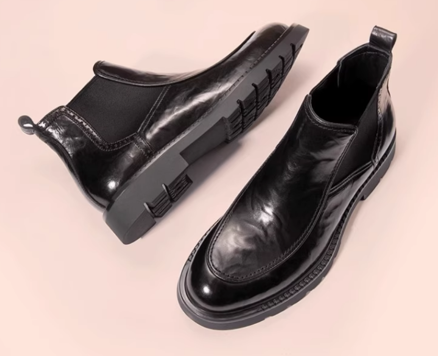 bottes pour hommes, bottes courtes pour hommes à semelles épaisses, chaussures d'affaires montantes en cuir, fabrication de cuir véritable