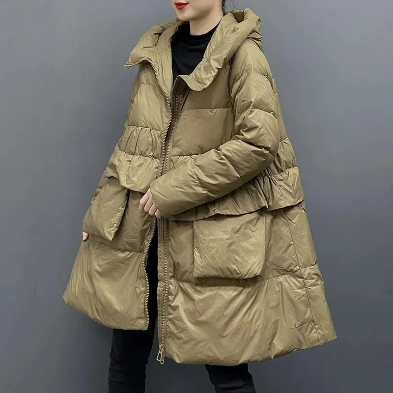 Korean Winter Down Cotton Jacket Women Padded Hooded Long Fluffy Loose Snow Wear Puffer Coat Bread 251204