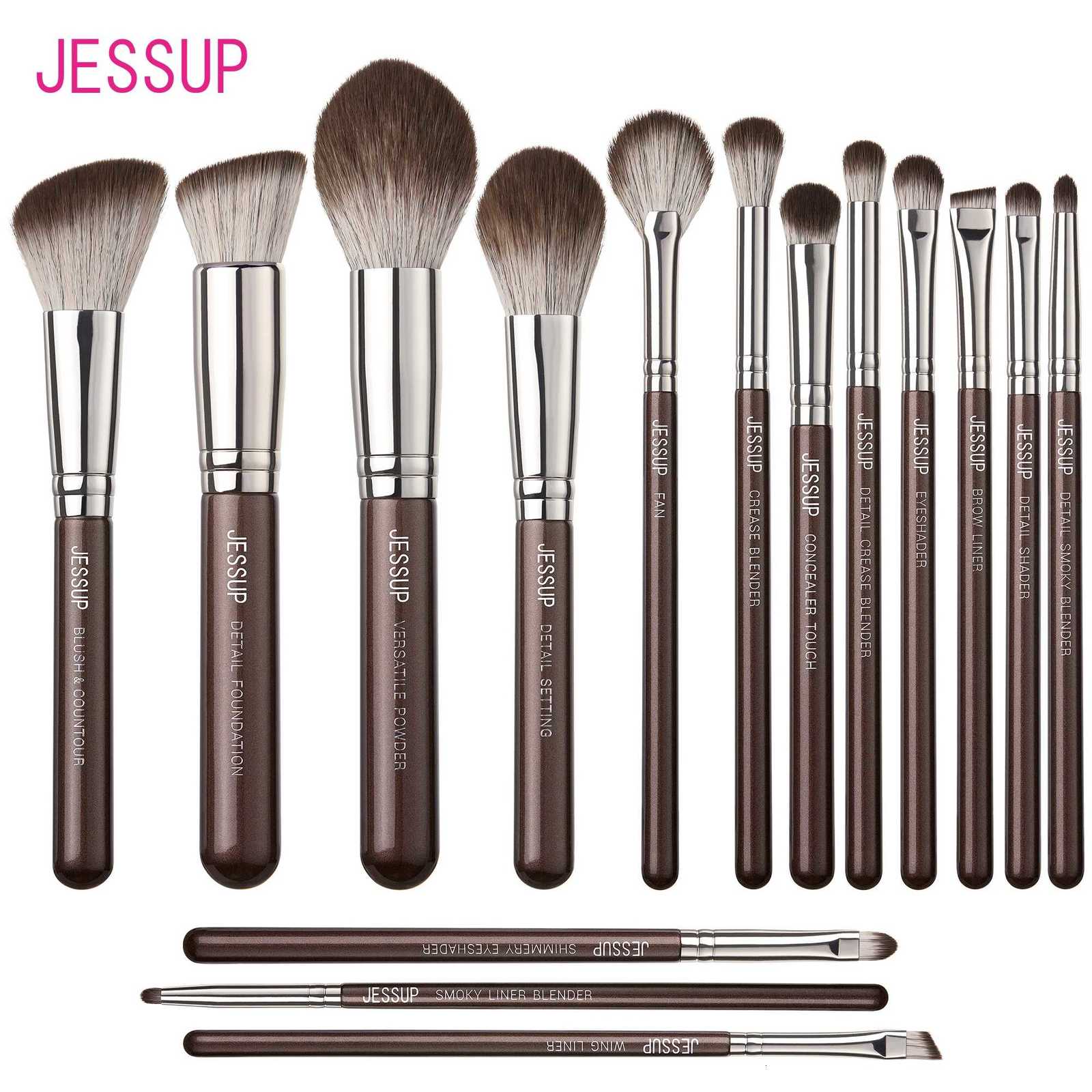 Jessup Makeup Brushes set 15pcs Brown Make up Brushes Vegan Foundation Blender Concealer Powder Eyeshadow Highlighter BrushT498T251205-image-1087324081