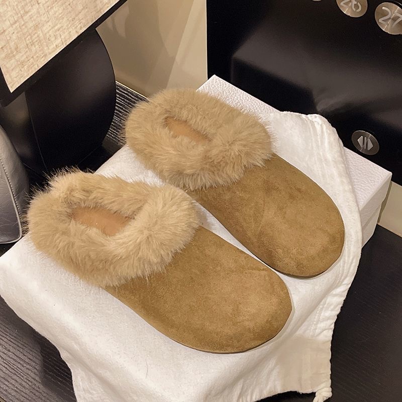 Gentle Elegance Round Toe Plush Slippers Winter Designer Edition Pair with Dresses to Elevate Your Style Plush Lined Cozy Cotton Free Shipping Size