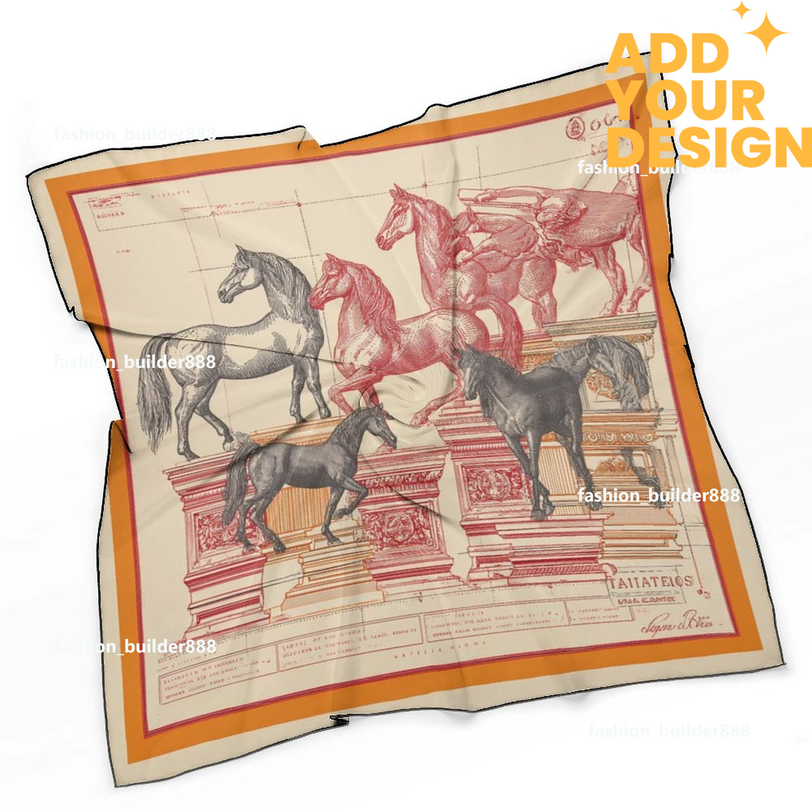 Designer personnalisé H cou écharpe pour motif de cheval de luxe femmes soyeux foulards cheveux bandanas carré écharpe accessoires de mode léger