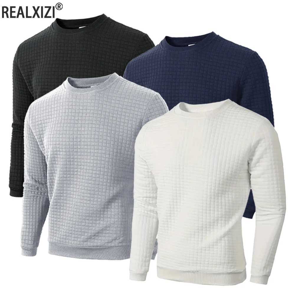 Automne Hommes Ras Du Cou Pull Couleur Unie Casual Jacquard À Carreaux Sweat À Manches Longues Chaud Slim Chandails Tricotés Streetwear W251205