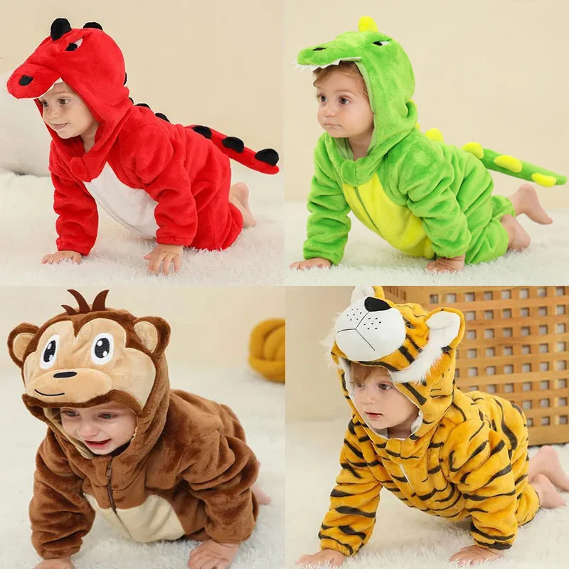 Cute Monkey Tiger Dinosaur Cosplay Costumes Boys Girls Toddler Animal Jumpsuit Baby Rompers Infant Clothes Pyjamas Kids Kigurumi 251204