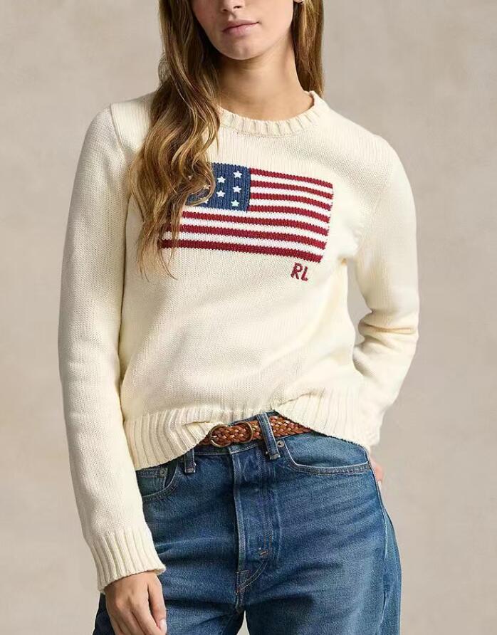 Women's Sweaters American Flag Ladies Knitted polo Sweater Autumn Winter Comfortable Cotton Pullover men Sweater designer clothes