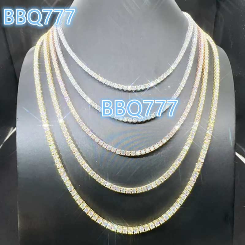 Hip Hop Moissanite Iced Out Fine Jewelry Tennis Choker Necklace Gold Plated Diamond Tennis Chain Unisex Men Women Necklace