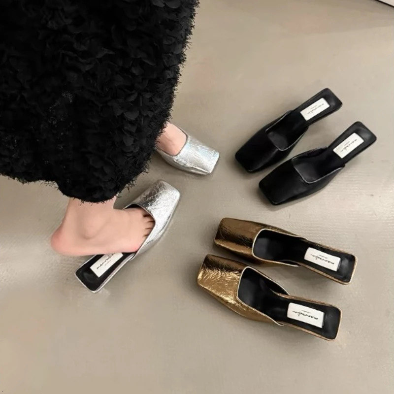 summer womens outdoor half-slipper style casual single-strap low-heel sandals with a chunky heel versatile and fashionable 251201
