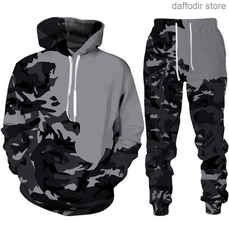 Ensembles de pantalons à capuche camouflage ensemble d'impression tactique hommes sweat à capuche pantalon 2 pièces ensemble survêtements de spor