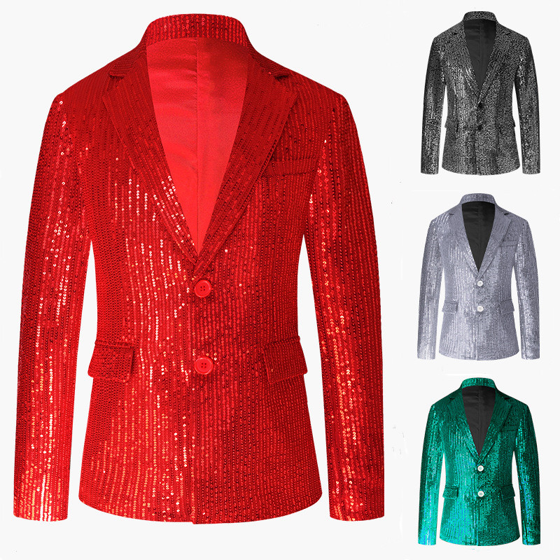 Blazer à Paillettes pour Hommes à la Mode Paillettes décontracté Couleur Unie Veste de Costume Mince Rouge Argent Vert pour Festival fête discoth