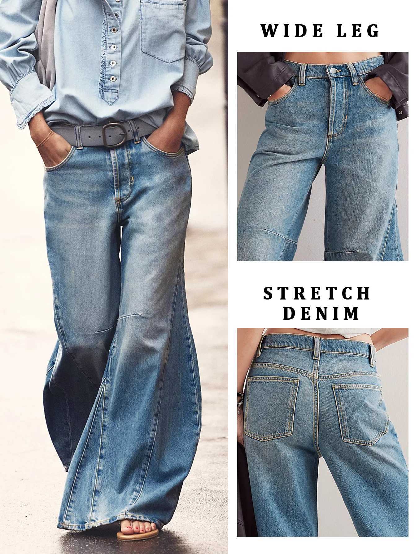 2025 autumn retro washed flared light blue womens jeans womens low waist wide leg jeans going out all-match styleT251205