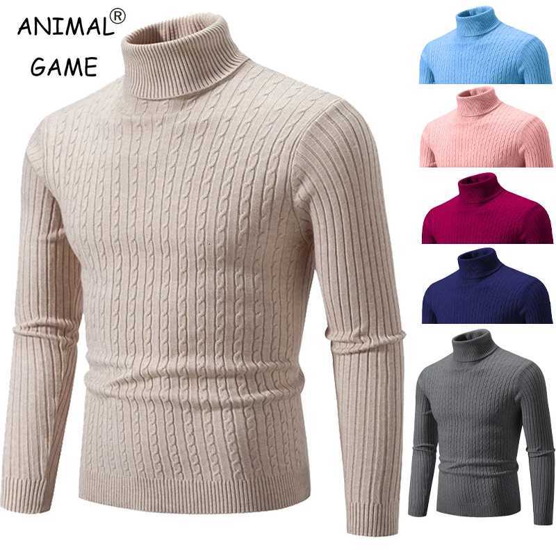 Autumn Mens High Neck Sweater Solid Color Knitted Pullover Warm Turtleneck Sweaters Woolen Mens Winter Thick Heavyweight Tops W251205