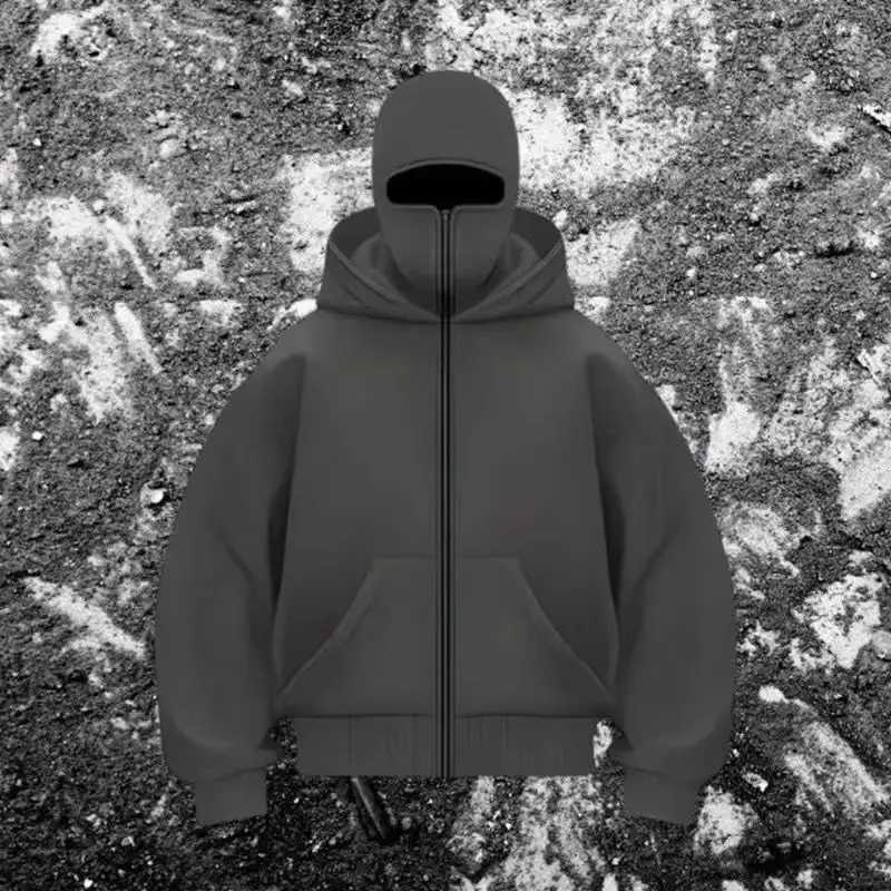 Sweat-shirt avec masque à capuche Zipper DesignMens Balaclava Zip Sweat à capuche Hiver Chaud Veste de sport décontractée Activités de plein airX