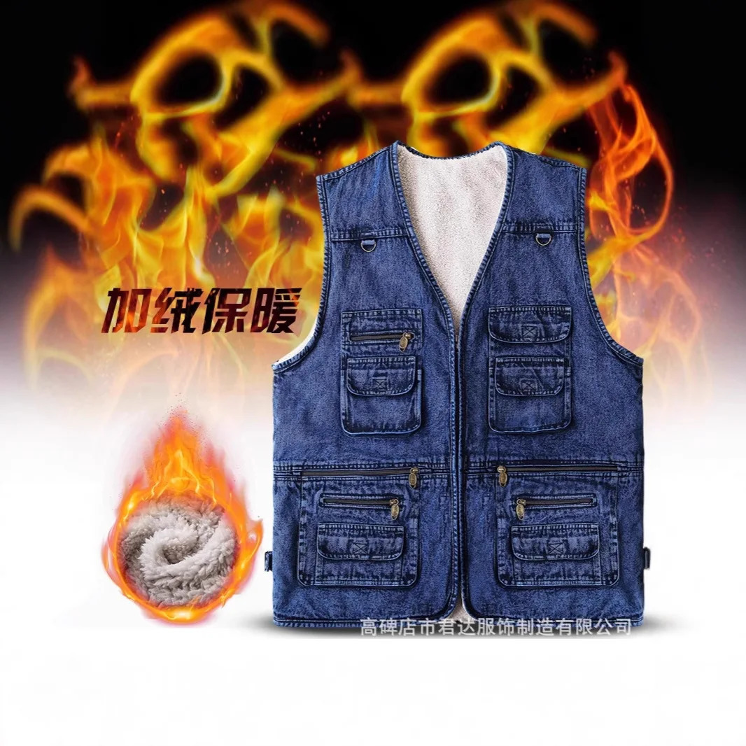 Gilet pour hommes Vêtements d'extérieur Denim Gilet Couleur Bleu Profond Plus Taille Veste sans manches Multipocket Taille XL à 5XL 251201