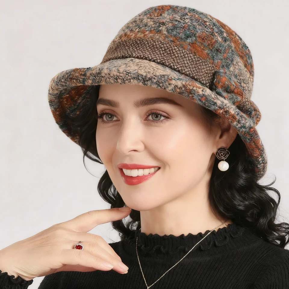 Ladies autumn and winter bow top hat thickened warm woolen casual fisherman hat 251204