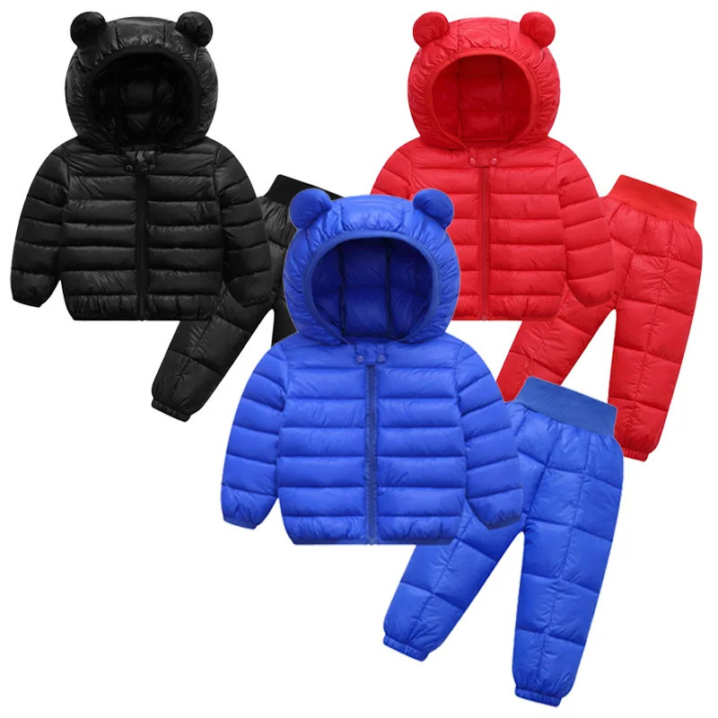 Autumn Winter Children Clothing Set Baby Boys Girls Cotton Hooded Down Jacket Pants 2Pcs For Kids Snowsuit Warm Costume 0-5T H251208-image-1087662848
