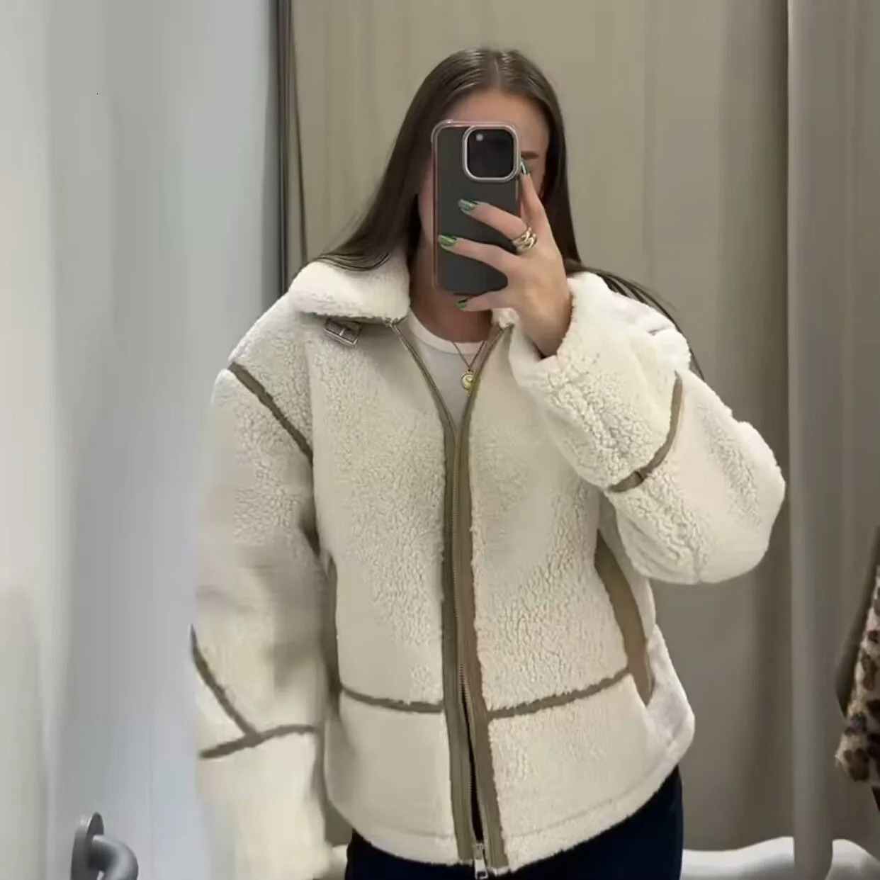 Veste polaire ample double face à manches longues pour femme, manteau chaud à revers, automne et hiver, 251202