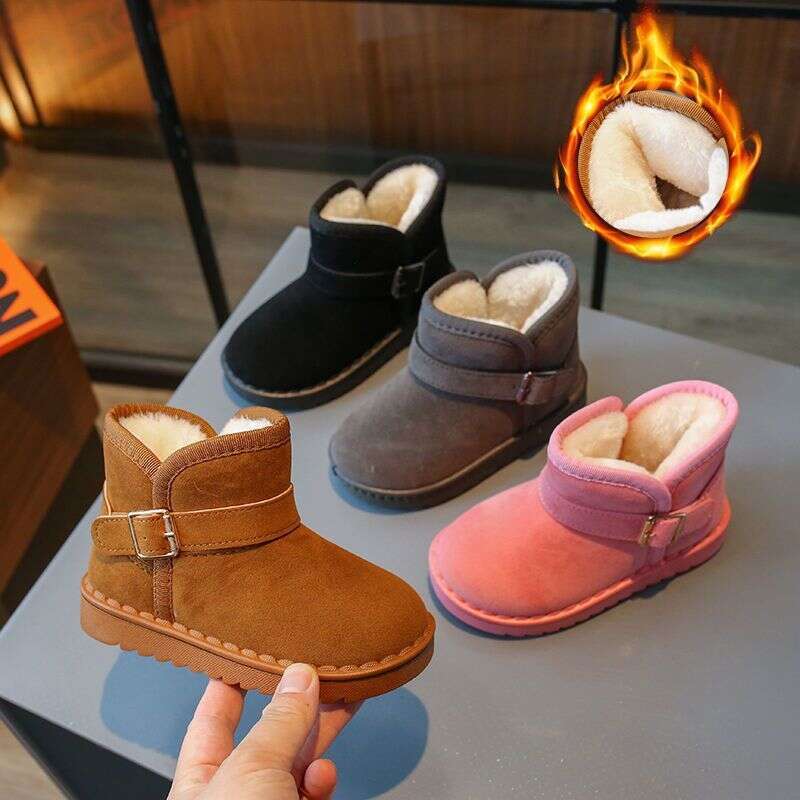Bottes de neige courtes pour enfants, chaussures chaudes doublées de polaire pour bébés, chaussures antidérapantes en coton, nouvelle collection