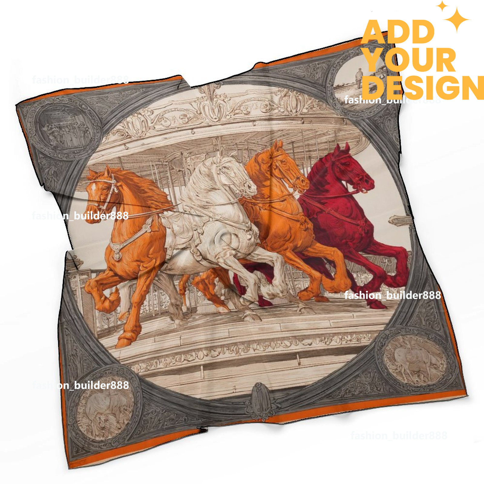 Designer personnalisé H cou écharpe pour motif de cheval de luxe femmes soyeux foulards cheveux bandanas carré écharpe accessoires de mode léger