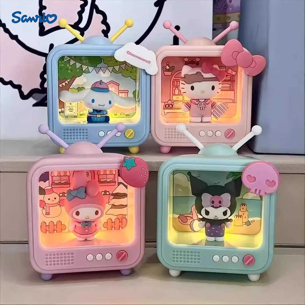 Sanrio kawaii Character TV Channel Series Luminous Night Light Toys Anime Kuromi Cinnamoroll HelloKitty Girls Desktop Ornaments H251205-image-1087347511