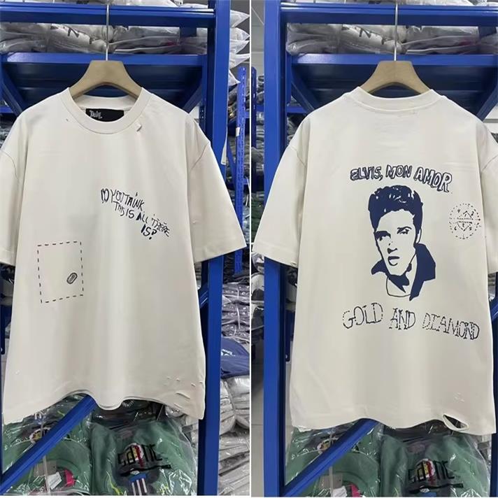 Vintage Cement White Damaged Hole T Shirt Men Women Graphics Graffiti Short Sleeve T-Shirt Summer 100% Cotton Tee With Tag